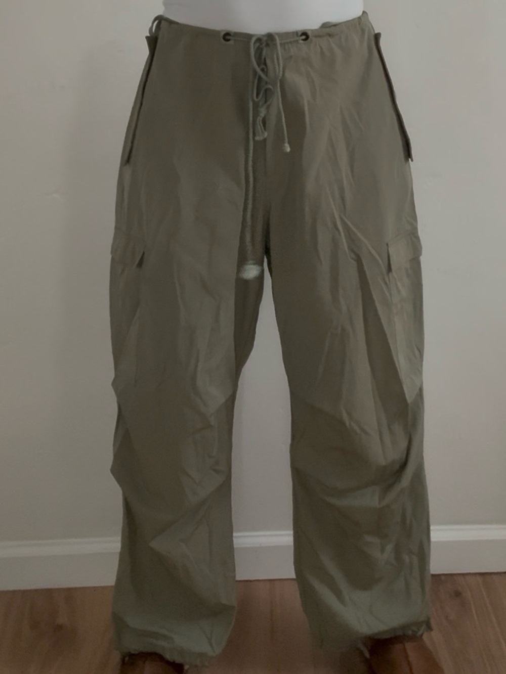 Local European Olive Cargo Pants with Drawstring Waist